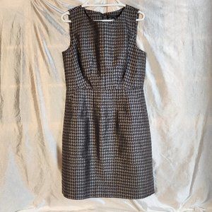 NWOT Women's sz 12 Banana Republic Houndstooth Lined Silk-Cotton Dress Gray